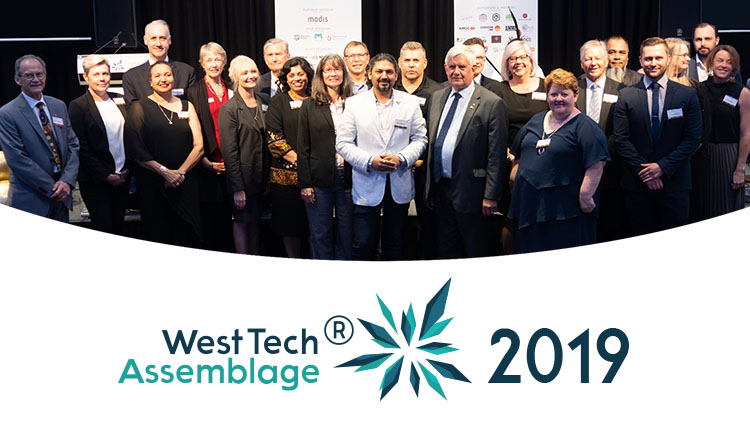 West Tech Assemblage 2019 logo and group of people banner image